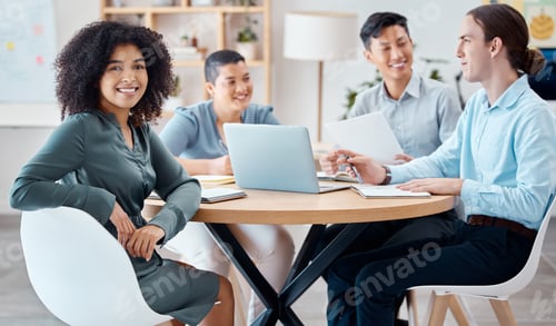 Preview: Meeting, leader and woman with team in an office, working on creative marketing and digital plannin