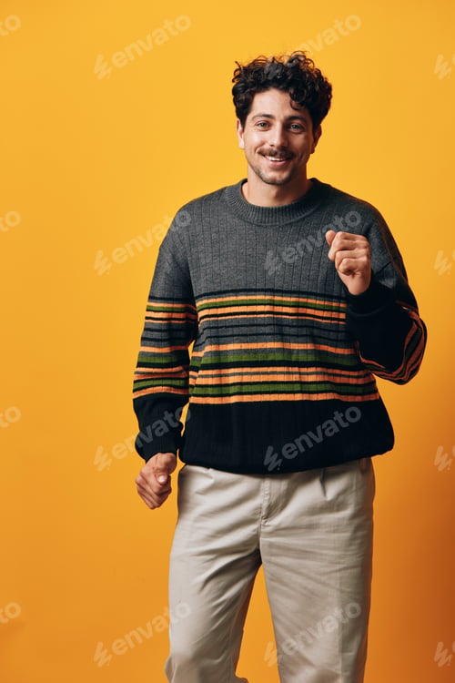 Preview: Man male background thinking portrait fashion lifestyle sweater student trendy head smile happy