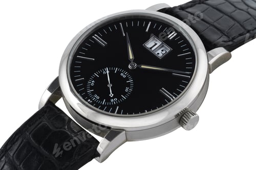 Preview: Closeup shot of a modern black wristwatch on a white background