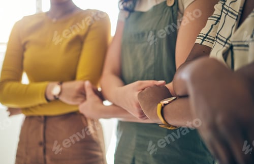 Preview: Holding hands, arms crossed and support with business women in a row for equality or empowerment. U