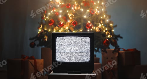 Preview: Vintage television under Christmas tree