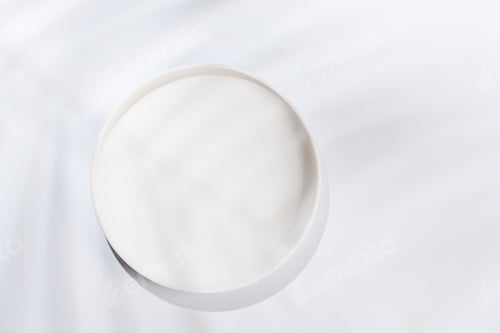 Preview: Empty plate on a white background with leaf shadows, perfect food mockup