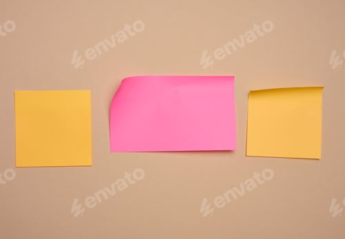 Preview: Multi-colored paper stickers for notes on a beige background, a place for writing data, notes