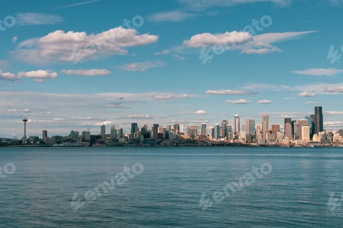 Preview: View of a beautiful Seattle city from Alki beach and a tranquil sea