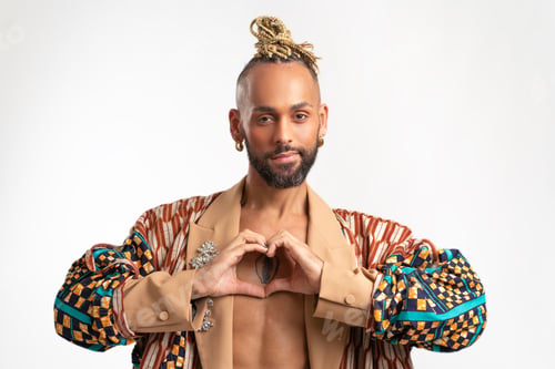 Preview: Man showing heart gesture and smiling