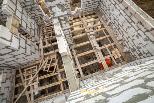 Preview: View from above of future multi stored cottage energy saving walls