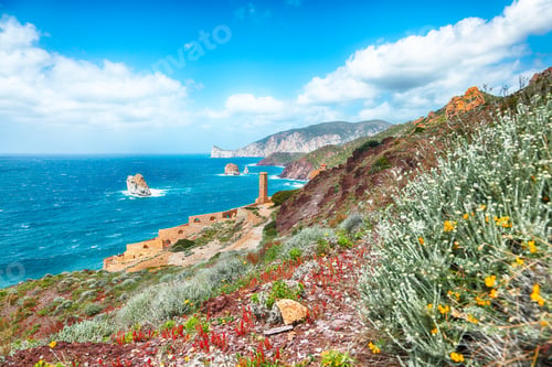Preview: Attractive spring view of ancient ruins of Laveria Lamarmora (Miniera di Nebida).