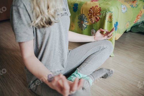 Preview: meditation/ woman meditate at home / yoga time