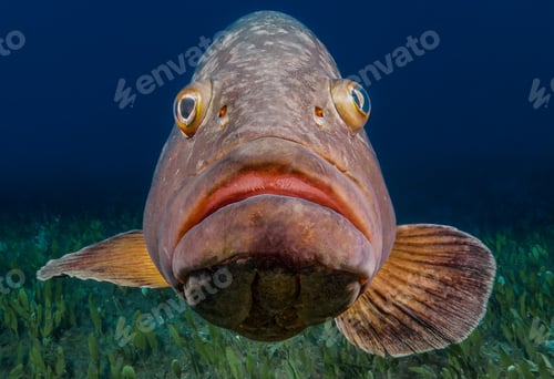 Preview: Dusky mediterranean grouper looking at the camera