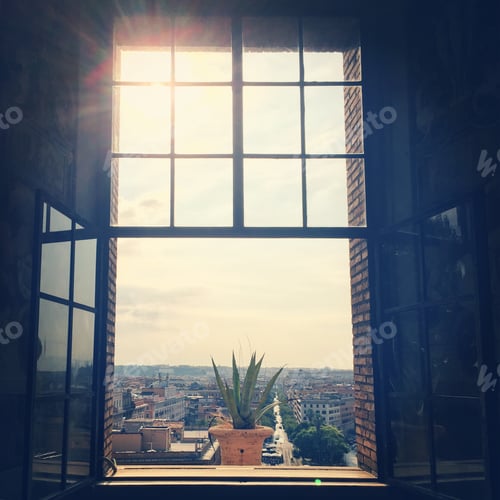 Preview: Window panorama at the Vatican overlooking the horizon in Rome Italy