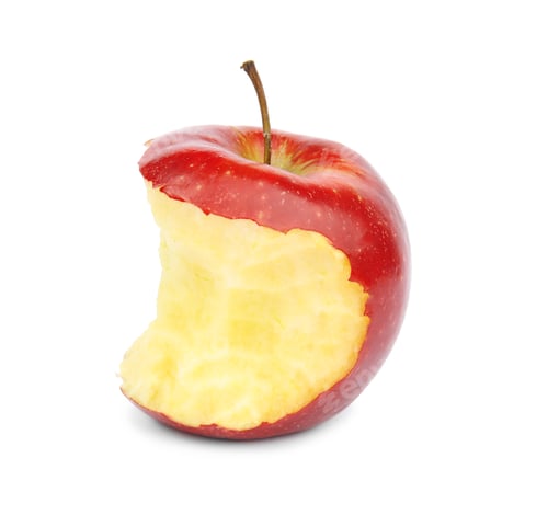 Preview: Half eaten red apple on white background