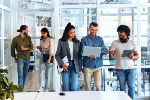 Preview: Successful hipster team in coworking. Freelancers.