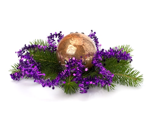 Preview: Christmas Ornament with Greenery and Purple Tinsel