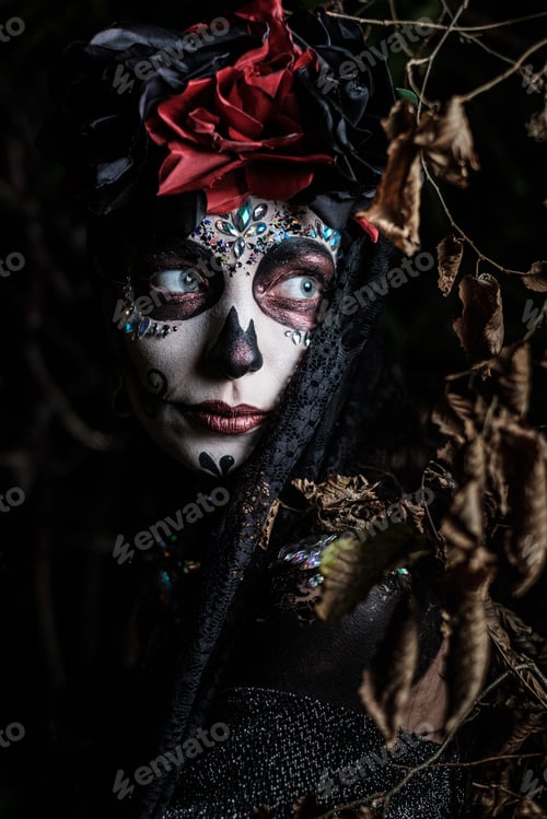 Preview: Portrait of a young female in the style of Mexican holiday Day of the Dead
