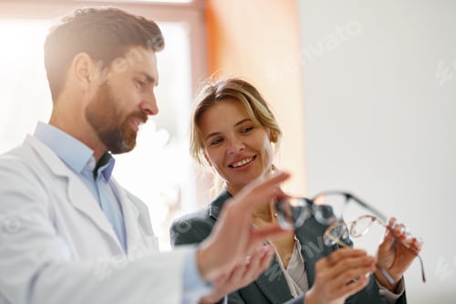 Preview: The ophthalmologist helps the client to choose a more suitable spectacle frame