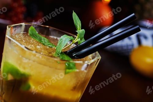 Preview: beautiful and tasty mint cocktail or lemonade with a nice bokeh. soft focus.