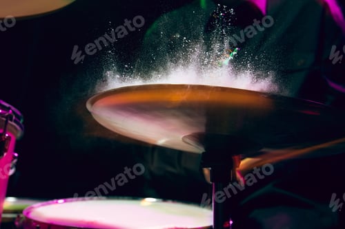 Preview: Drummer's rehearsing on drums before rock concert. Man recording music on drumset in studio