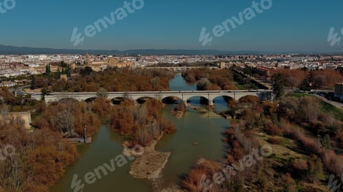 Preview: Aerial view of Cordoba, Guadalquivir River, San Rafael bridge, Andalusia, Spain