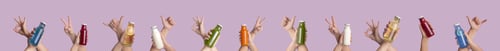 Preview: Various hands showing colorful drinks and gesturing on purple