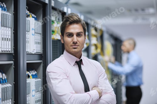 Preview: Group Of Young Business People It Engineer In Network Server Room Solving Problems And Give Help