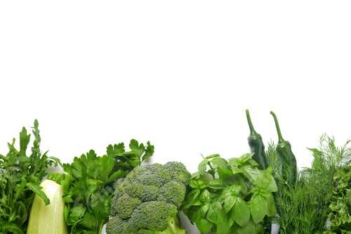 Preview: Fresh green herbs. Frame or set of various green vegetables and vegetable, seeds, superfood, leaf, b