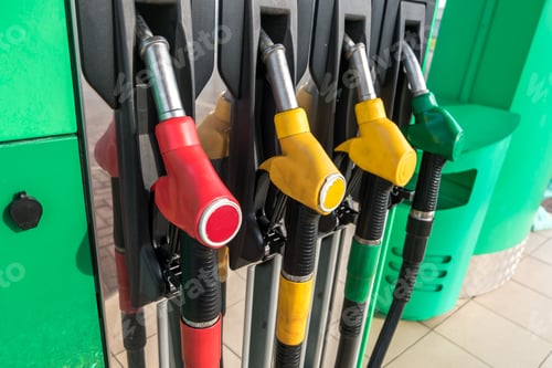 Preview: Gas and petrol station. Guns for refueling at a gas station. Detail of a petrol pump different