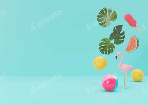 Preview: Summer, vacation background. Blue colour, some summer details. Backdrop for advertising.