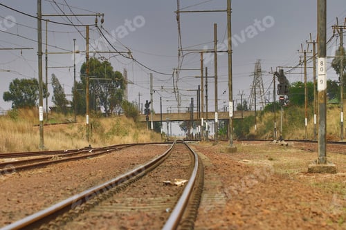 Preview: View of train track poles and wires