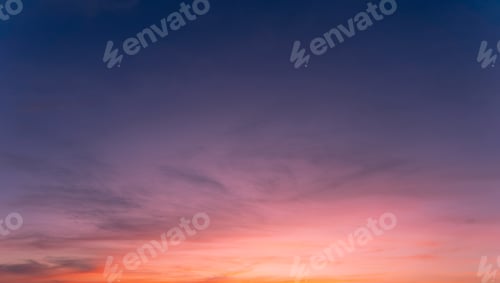 Preview: Twilight in the Evening with Orange Gold Sunset, Real amazing panoramic sunrise or sunset sky with g