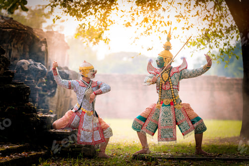 Preview: Khon is art culture Thailand Dancing in masked Tos-sa-kan and Hanuman are fighting in literature Ram