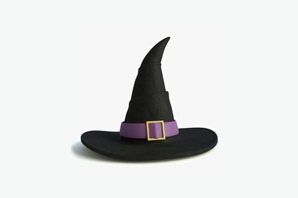 Preview: Black felt witch hat with purple ribbon and gold buckle