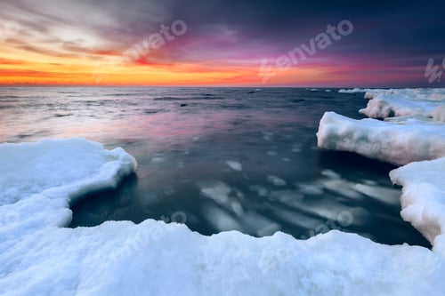 Preview: Beautiful winter landscape with a sunset view at the coast of the Baltic Sea, Lithuania