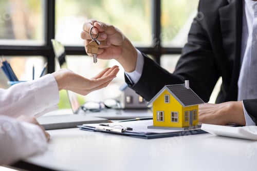 Preview: Real estate broker agent presenting and consult to customer to decision making sign insurance form a