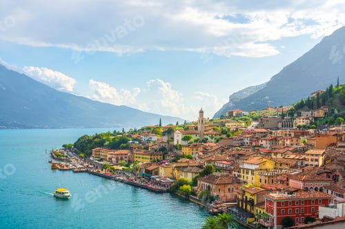 Preview: Panoramic View of Limone sul Garda Village and Lake Garda, Italy