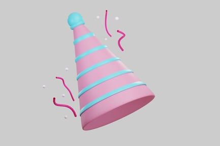 Preview: Pink party hat with blue stripes and light blue ball