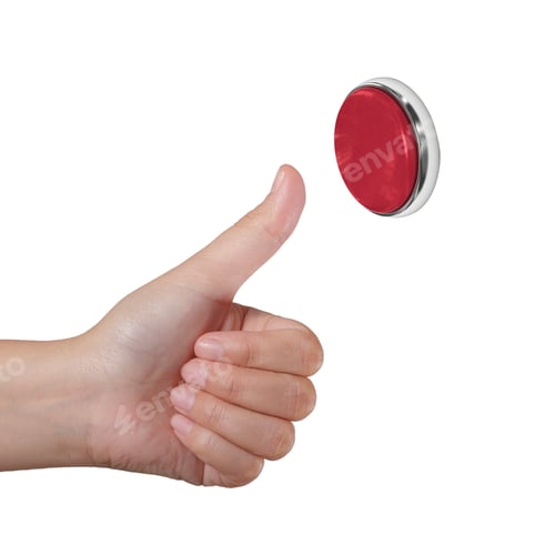 Preview: Pressing red button isolated on white background