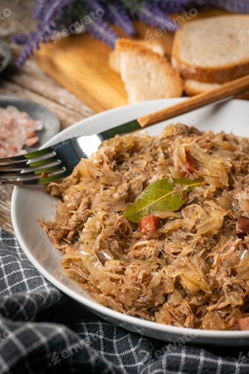 Preview: Bigos - sauerkraut stewed with meat, dried mushrooms and sausage.