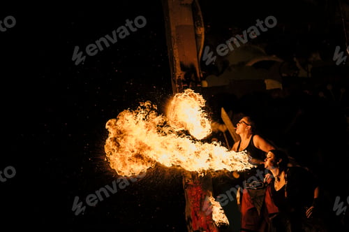 Preview: Performers fire breathing in urban area