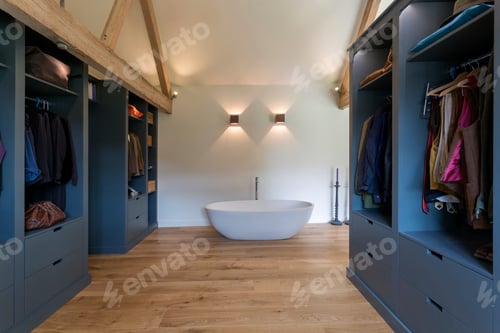 Preview: Closet and bathtub in modern bedroom
