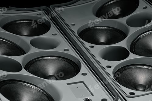 Preview: Stereo column of modern audio system close up