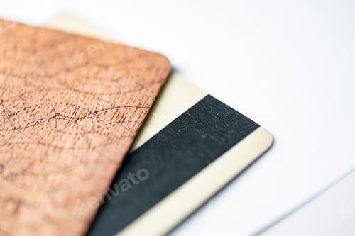 Preview: Close-up of three credit cards with different textures and colors