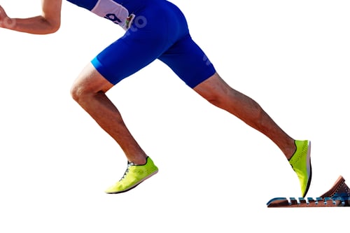 Preview: male athlete start running in starting blocks sprint race isolated on white background