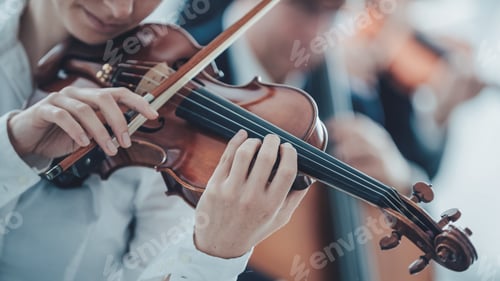 Preview: Talented violinist playing with orchestra