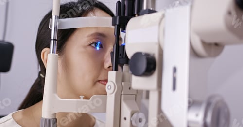 Preview: Woman check on eye in clinic