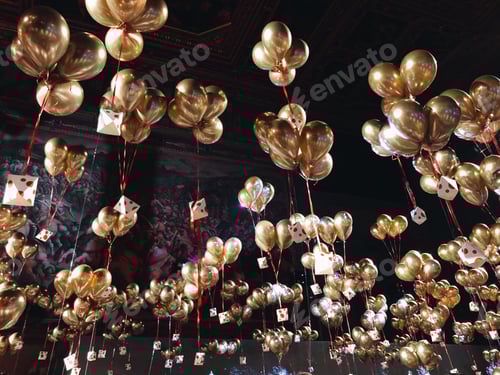 Preview: Gold balloons flowing up to the ceiling