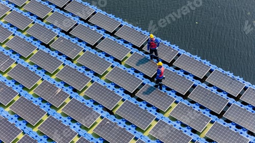 Preview: photovoltaic panel, Engineer with energy measurement tool photovoltaic modules for energy
