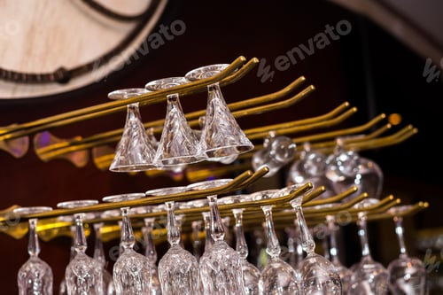 Preview: Empty clean glasses near the bar