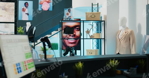 Preview: Empty fashion store selling modern clothing and accessories