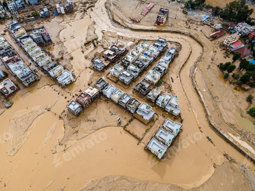 Preview: Drone view of the Nakhu River after flooded in Lalitpur, Nepal.