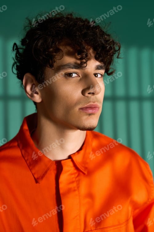 Preview: Stylish man in trendy outfit poses confidently in a modern studio setting